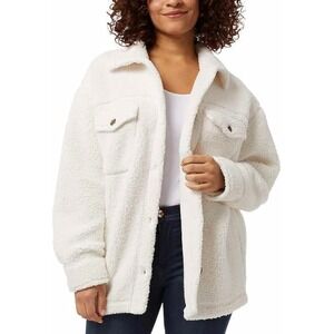 32 Degrees Heat Women Sherpa Fleece Shacket Cream Button Down Jacket XS/S NEW